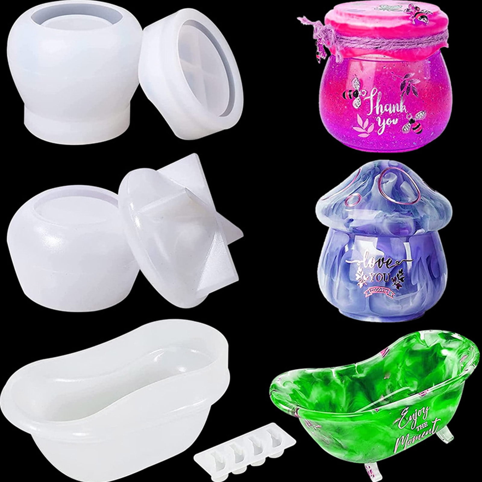 Mushroom Jars Silicone Molds for Epoxy Resin Casting,Resin Jar Mold with Lid for Jewelry Storage Box,Candy Container