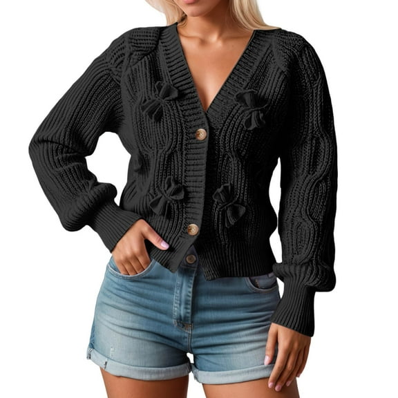 Bibifish Womens Cardigan Sweaters Fall Winter Long Sleeve Bow Knit Sweaters Open Front Cute Trendy Lightweight Workout Girls Outerwear Sweaters
