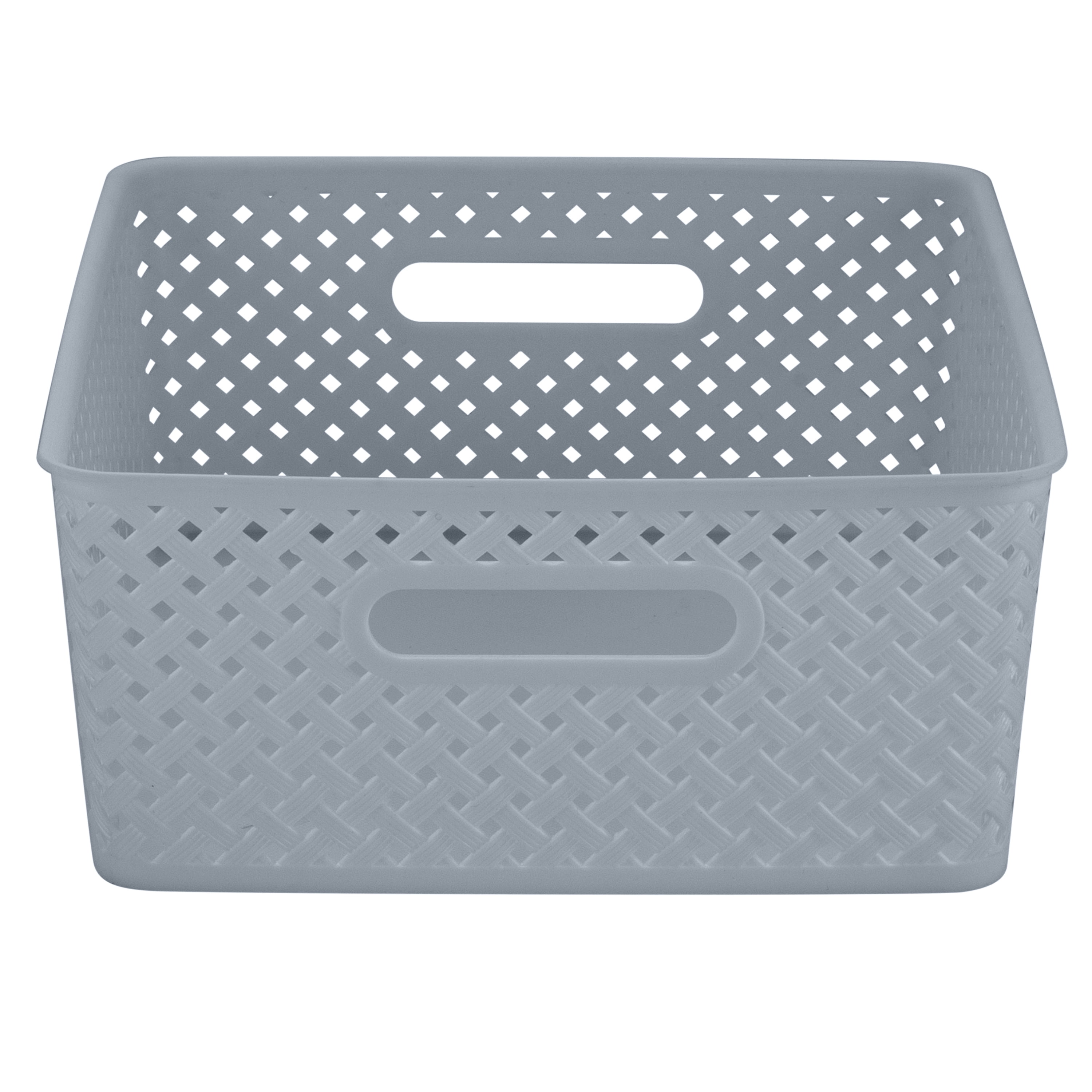 Simplify 2 Pack Medium Resin Wicker Storage Bin in Grey