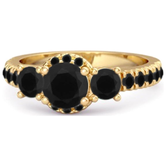 Three Stone 0.92 Cts Black Spinel Rare Cut 925 Sterling Silver Gold Vermeil Accent Women Valentines Day Gifts Ring