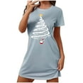 thumbnail image 1 of Chemises de Nuit Grande Taille pour Femmes, Noël, Manches Courtes, Robe de Nuit, Col Rond, Bleu, 5TG, 1 of 5