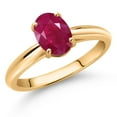 thumbnail image 2 of Gem Stone King 10K Yellow Gold Red Ruby Solitaire Engagement Ring for Women (1.60 Cttw, Oval 8X6MM, Gemstone July Birthstone, Available in Size 5, 6, 7, 8, 9), 2 of 4