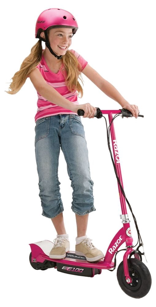 Razor E100 Electric Scooter - Pink, Air-filled Front Tire, up to 10 mph, for Child Age 8+