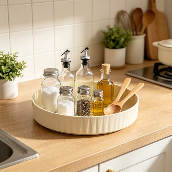 360° Rotating Storage Turntable with Stainless Steel Ball Bearings, Large Round Organizer Tray for Kitchen Spices, Bathroom Essentials, Snacks, and Fruit