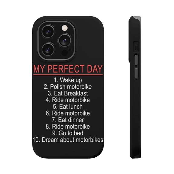 DistinctInk Tough Case for Apple iPhone 15 PRO (6.1" Screen), Compatible with MagSafe Charging - My Perfect Day - Motorbike Motorcycle