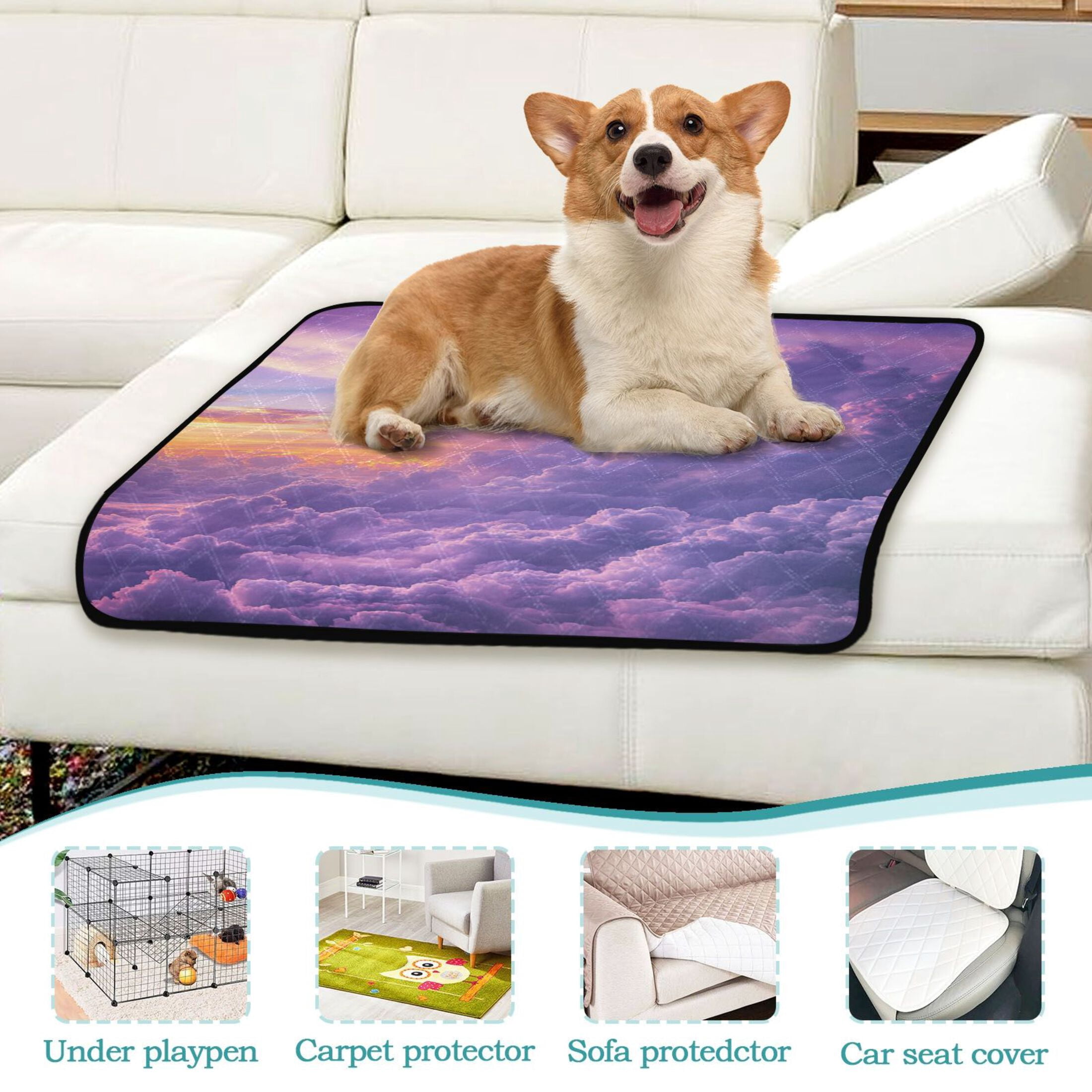 Washable Pet Pee Pads with Super Absorbent Reusable Training Pads for Dogs & Cats Fluffy Clouds