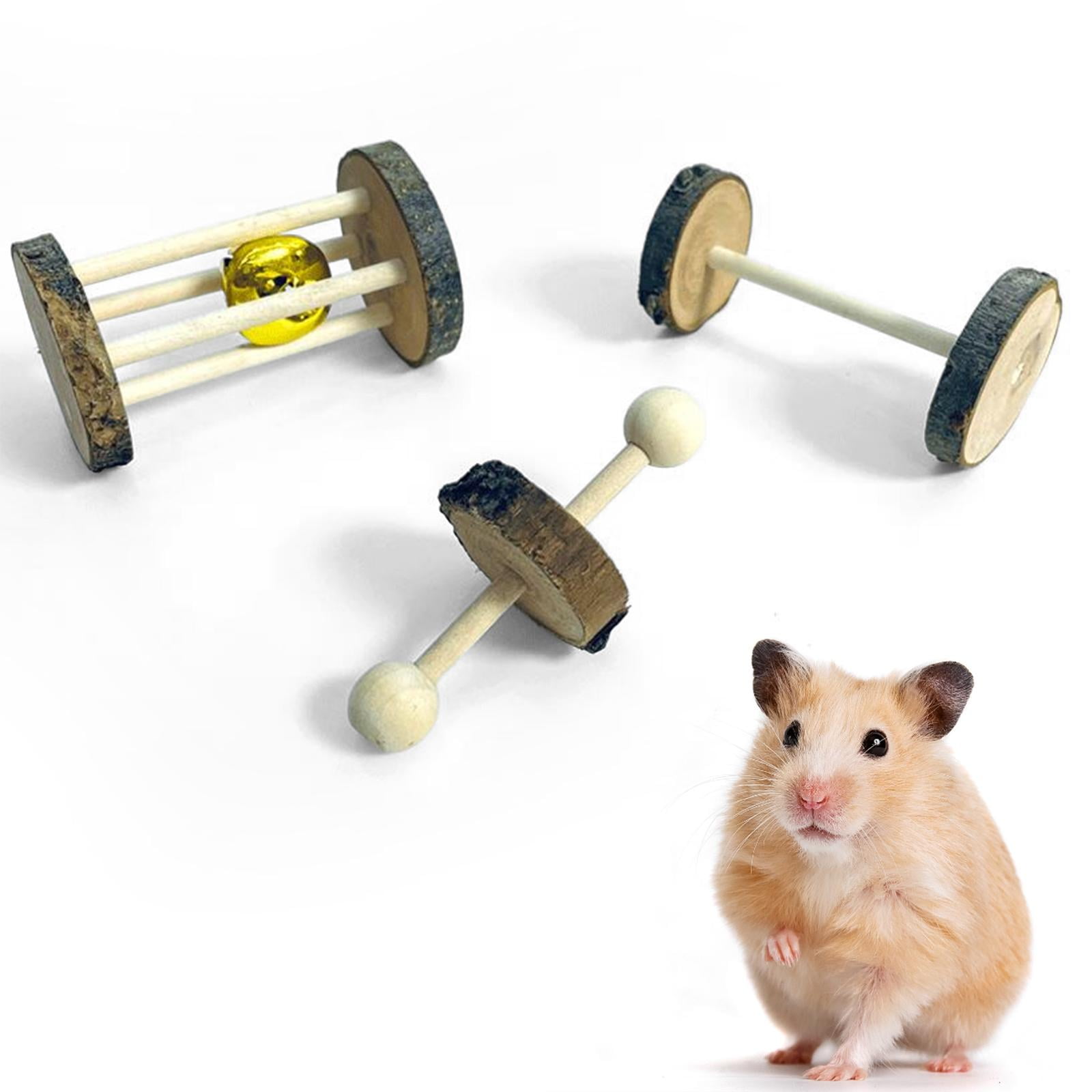 TOOYFUL 2x3Pcs Wooden Unicycle for Guinea Pigs Grinding Toy Hamster Roller Toys