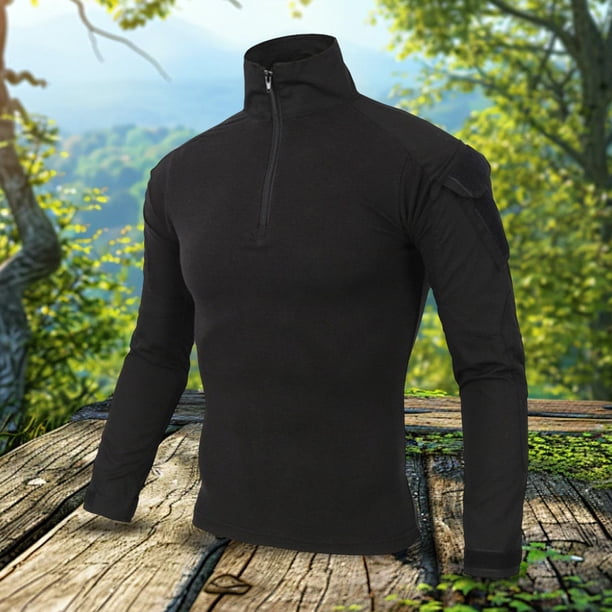 Camisetas de uniforme de manga de camisa de combate Longs para hombres (xxxl) negro