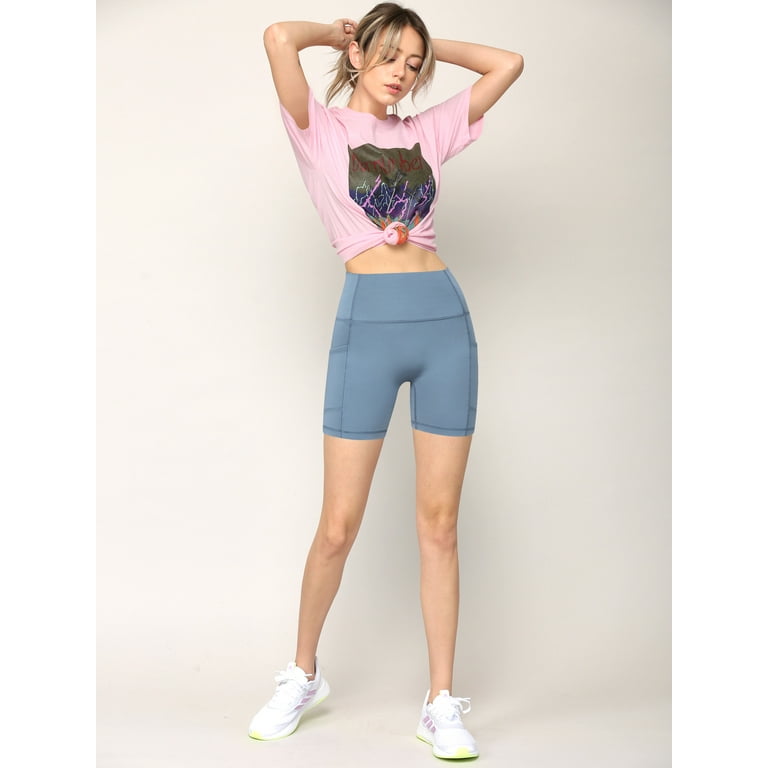 Made by Johnny Women s High Waisted Mid Thigh Yoga Biker Shorts with Pockets XXL ICE BLUE Walmart