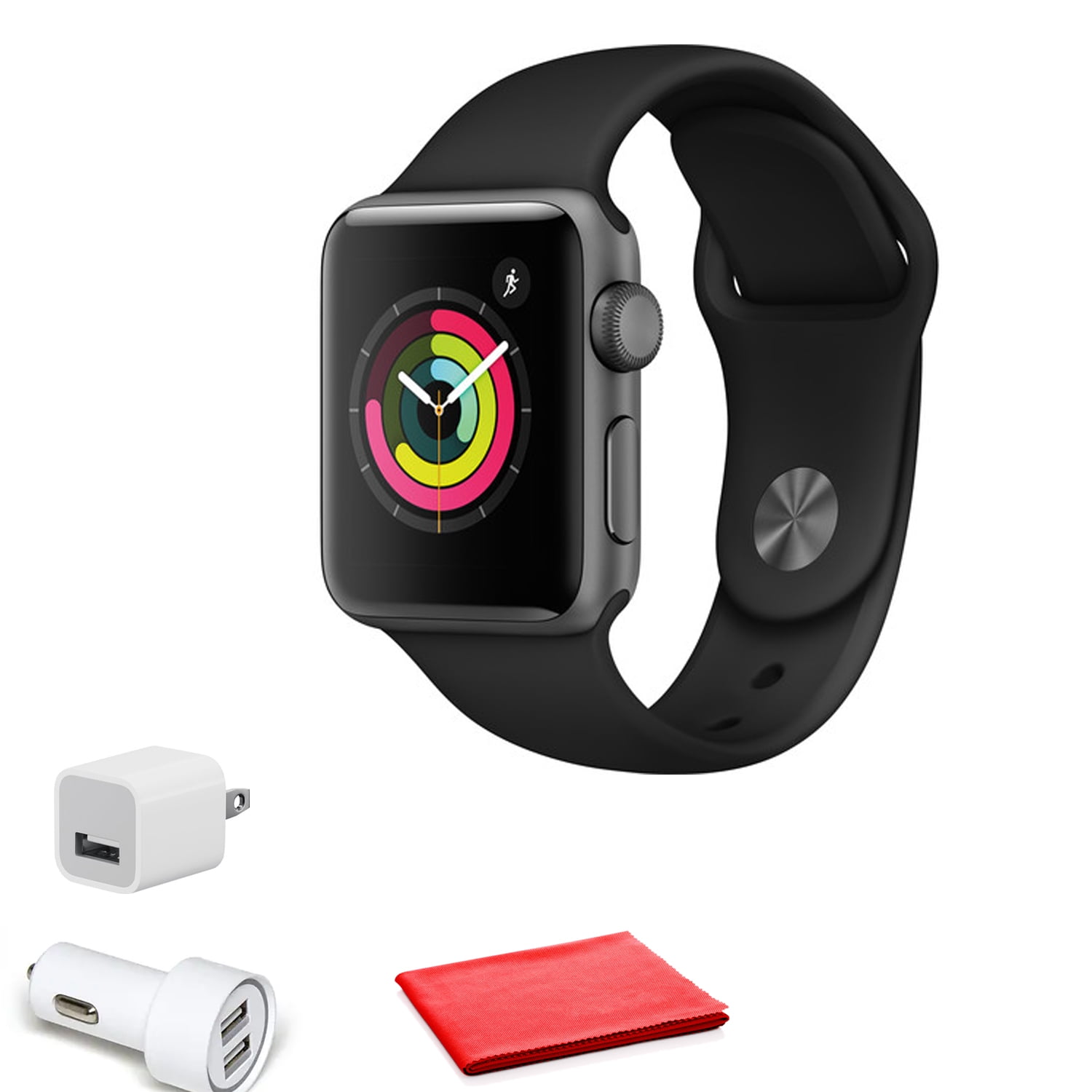 Apple Watch Series 3 38mm GPS Only Space Gray Black Band with USB Adapter New Open Box Walmart