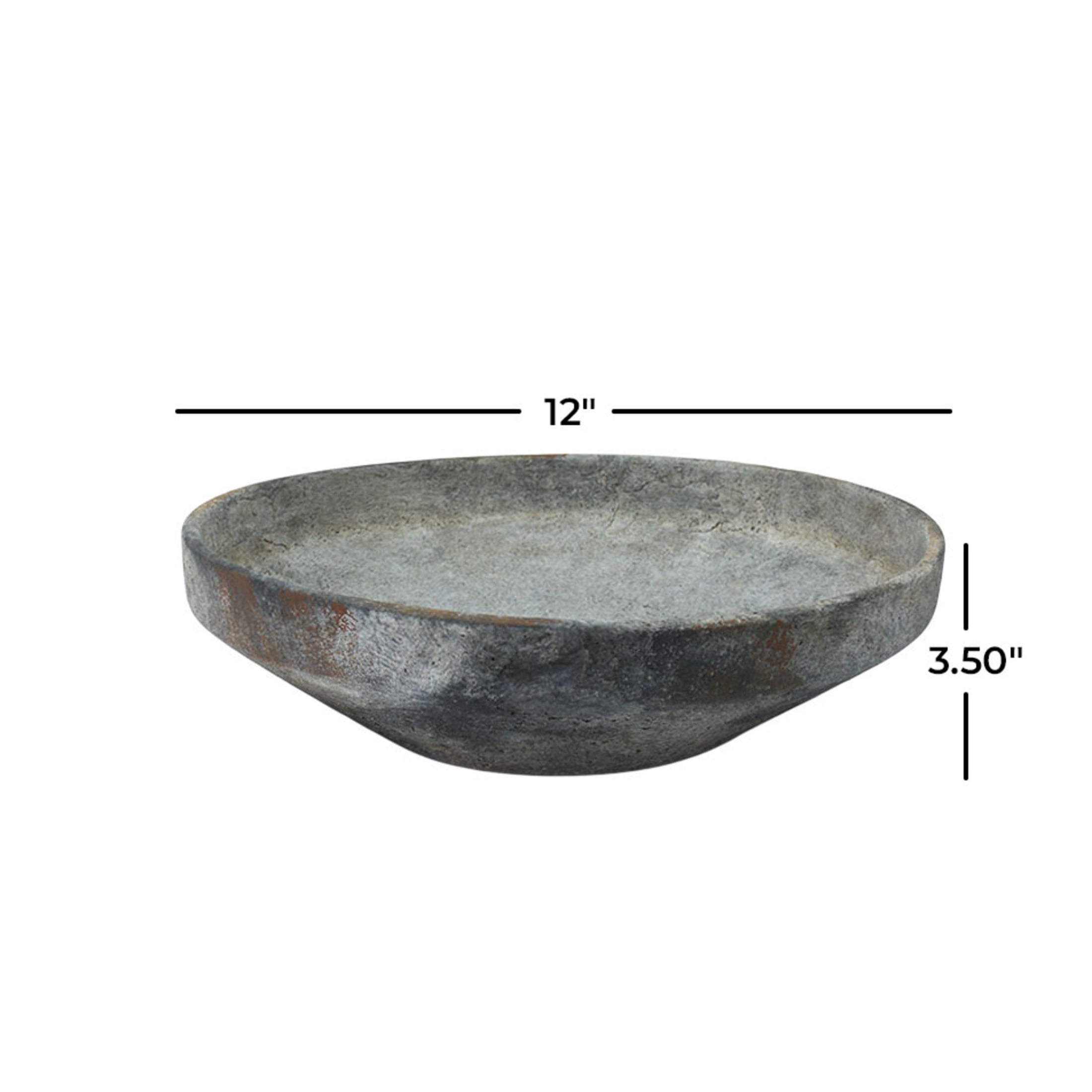 DecMode 12" Round Textured Dark Gray Ceramic Decorative Bowl with Brown Accents