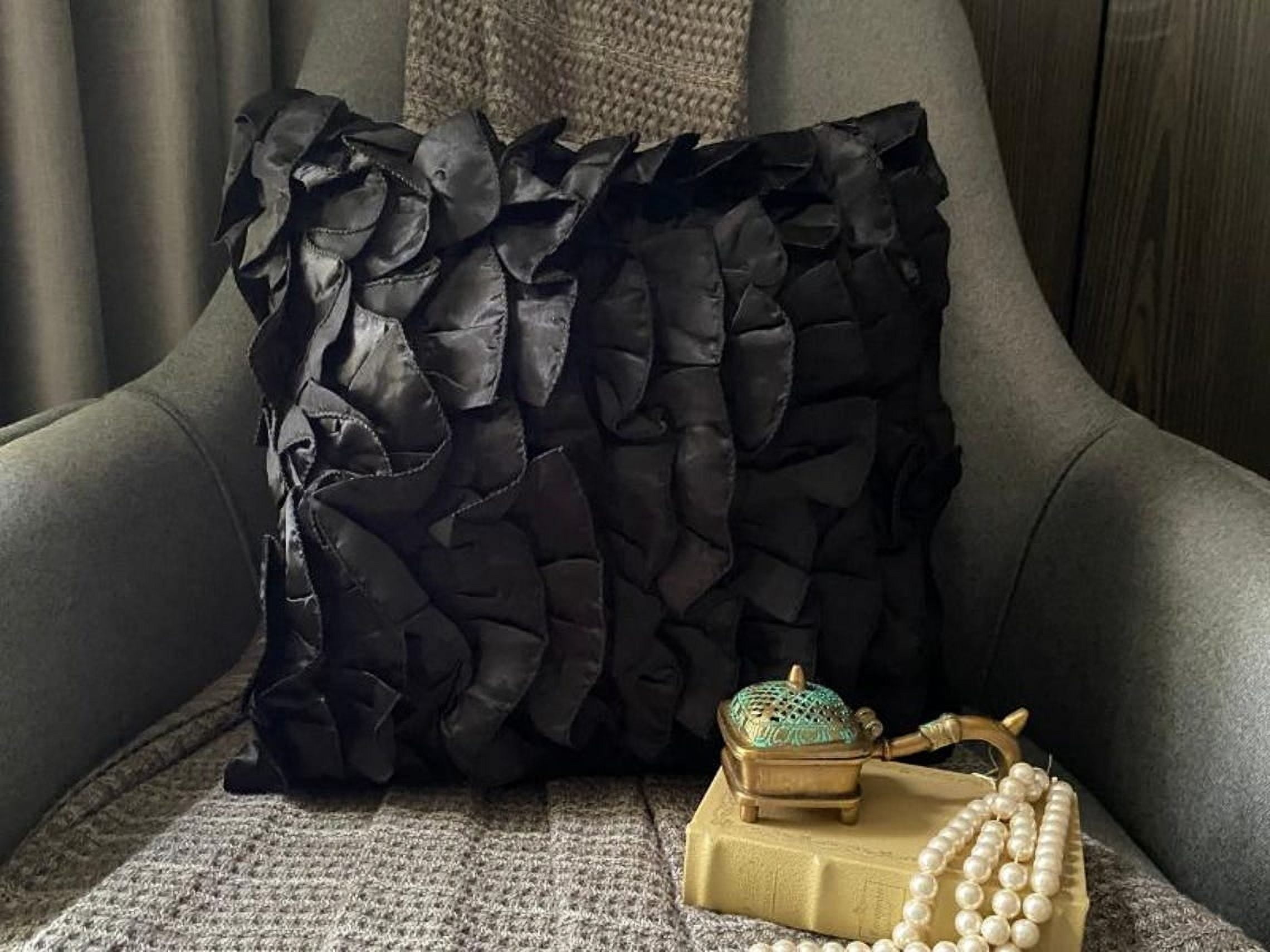 The HomeCentric Pillow Covers Black Pillow Cover Vintage Style Ruffles Shabby Chic Pillow Case Pack of 2 20x20 inch (50x50 cm) Throw Pillow Cover Solid Pillow Halloween Decorations - Vintage Black