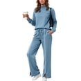thumbnail image 4 of enyan Womens Lounge Sets Womens Sweatsuits 2 Piece Set Fleece Lined Outfits Crew Neck Colorblock Long Sleeve Sweatshirt Jogger Pants Tracksuit Set with Pockets Blue,XS, 4 of 7