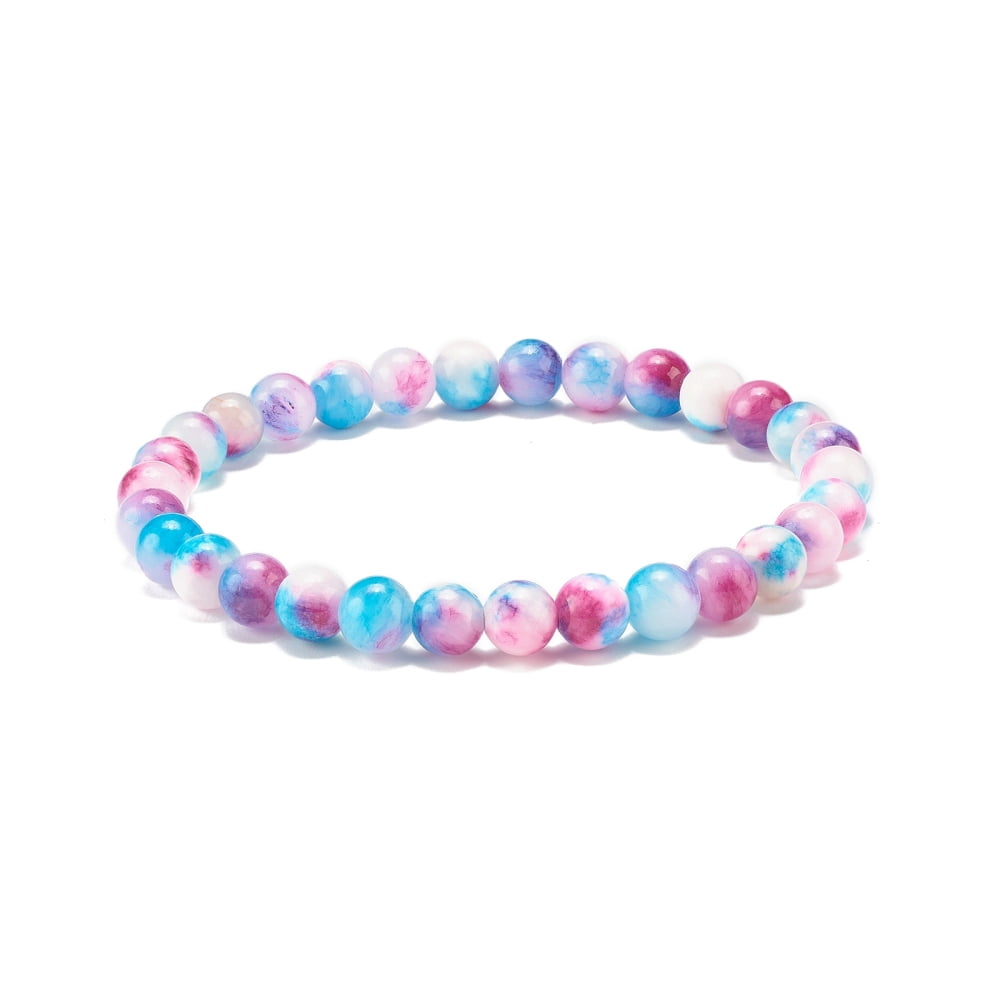 Natural White Jade Round Beaded Stretch Bracelet Gemstone Jewelry for Women Mixed Color Inner Diameter: 2-1/4 inch(5.6cm) Beads: 6.5mm DIY