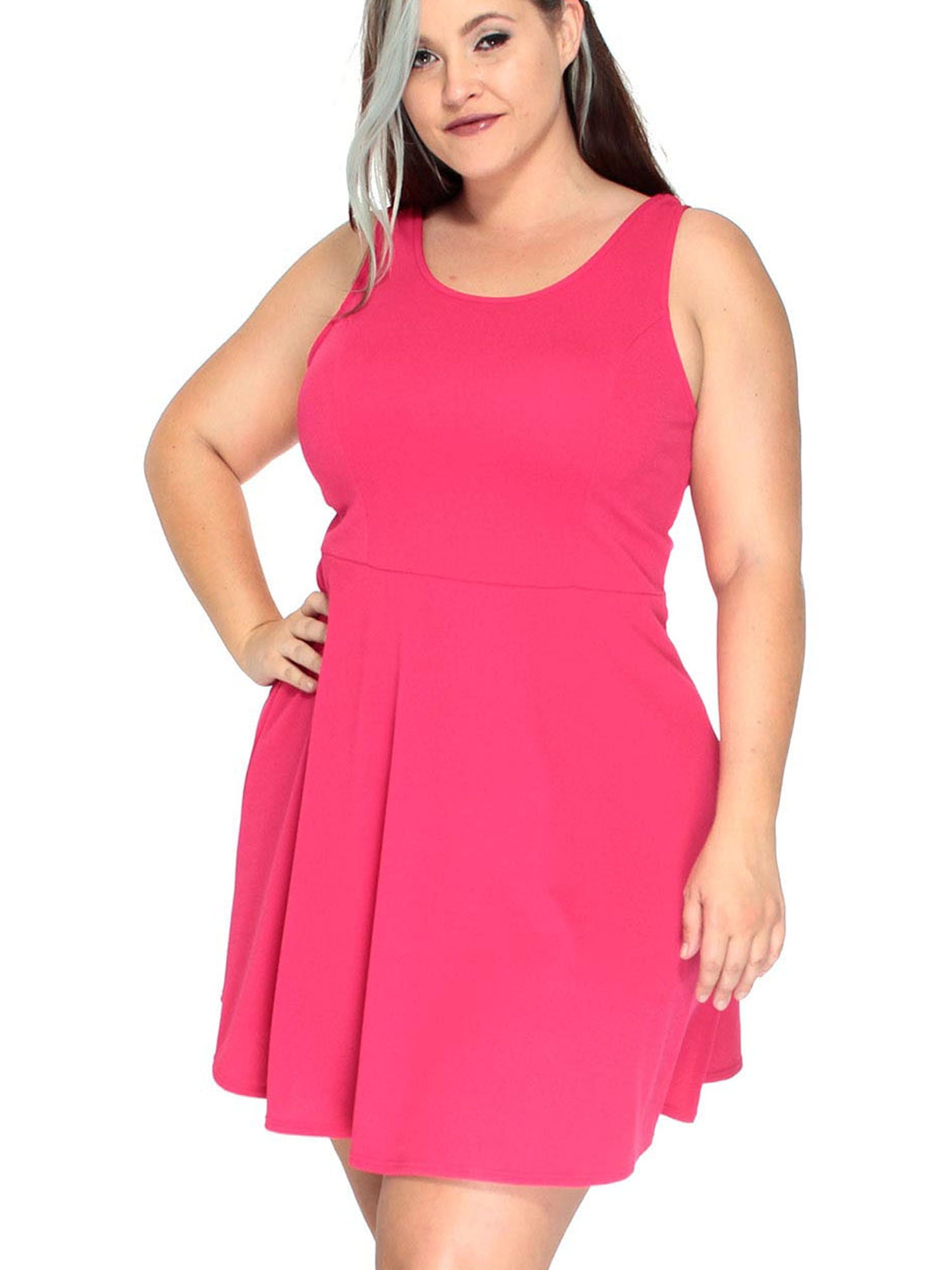 pink fit and flare dress plus size