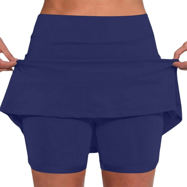 Falda pantalón de cintura media con bolsillos para mujer - Conjunto informal y deportivo de falda y pantalón corto