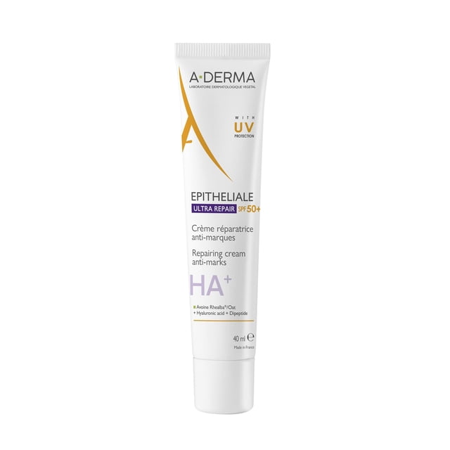 ADERMA, Epitheliale Ultra Repair, Crema Reparadora Antimarcas con FPS 50+, 40 ml