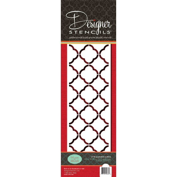 Designer Stencils C718 Quatrefoil Outline Cake foodgrade stencil, 4 x 12.25, Beige/Semi-Transparent