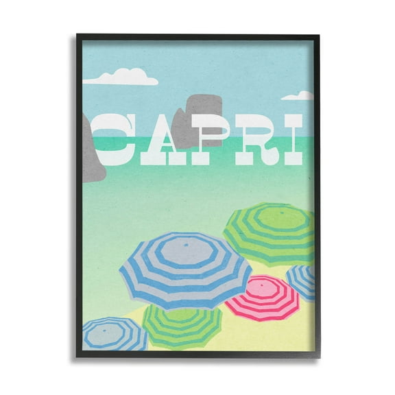 Stupell Industries Capri Beach Shore Umbrellas Graphic Art Black Framed Art Print Wall Art, Design by Lil' Rue