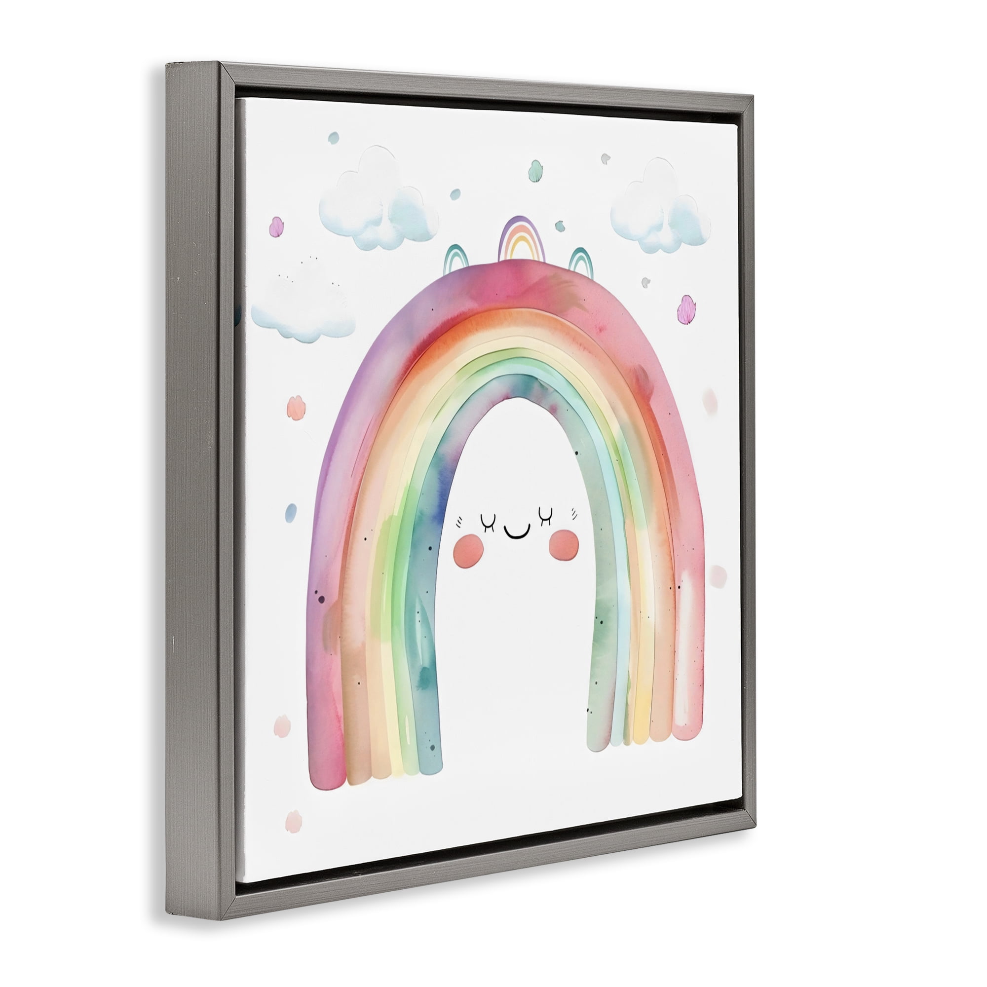 Stupell Industries Cute Smiling Rainbow Gray Framed Floater Canvas Wall Art, design by Creative Studio