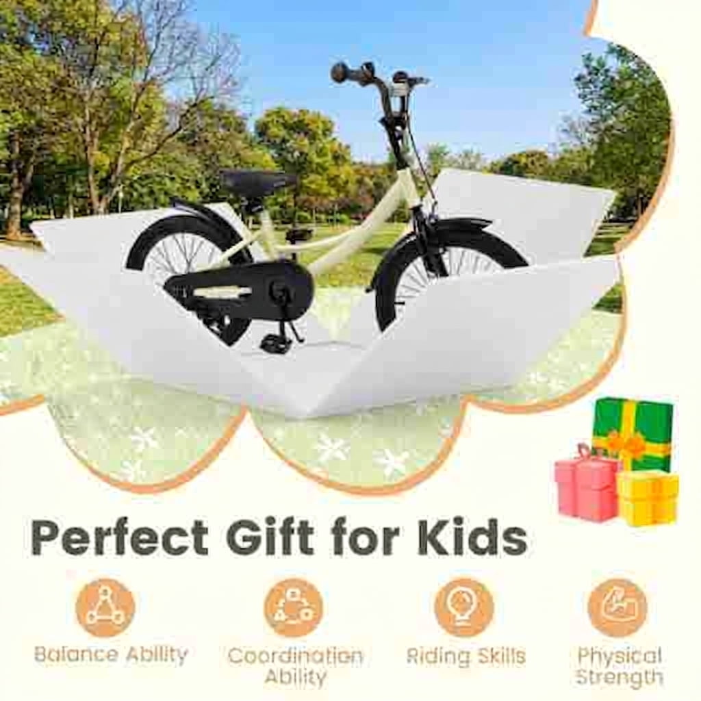 Redsmile Kids Bike 12 Inch with Removable Training Wheels for Boys Girls Ages 3-4, Sport Bicycle with Adjustable Seat, Rubber Wheels, 145 lb Capacity, Coaster Brake Toddler Bicycle, Beige