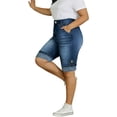 thumbnail image 4 of QERINTE Women Plus Size Jean Shorts Cargo Bermuda Shorts High Rise Casual Stretchy Womens Long Denim Shorts Summer Jorts, 4 of 6