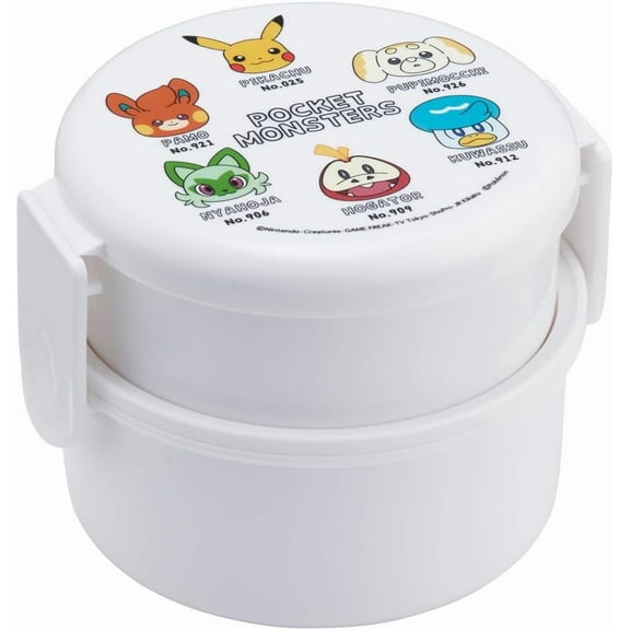 Round Pokemon Lunch Box, 16.9 fl oz (500 ml), with Fork and Two Compartments, Made in Japan by Skater