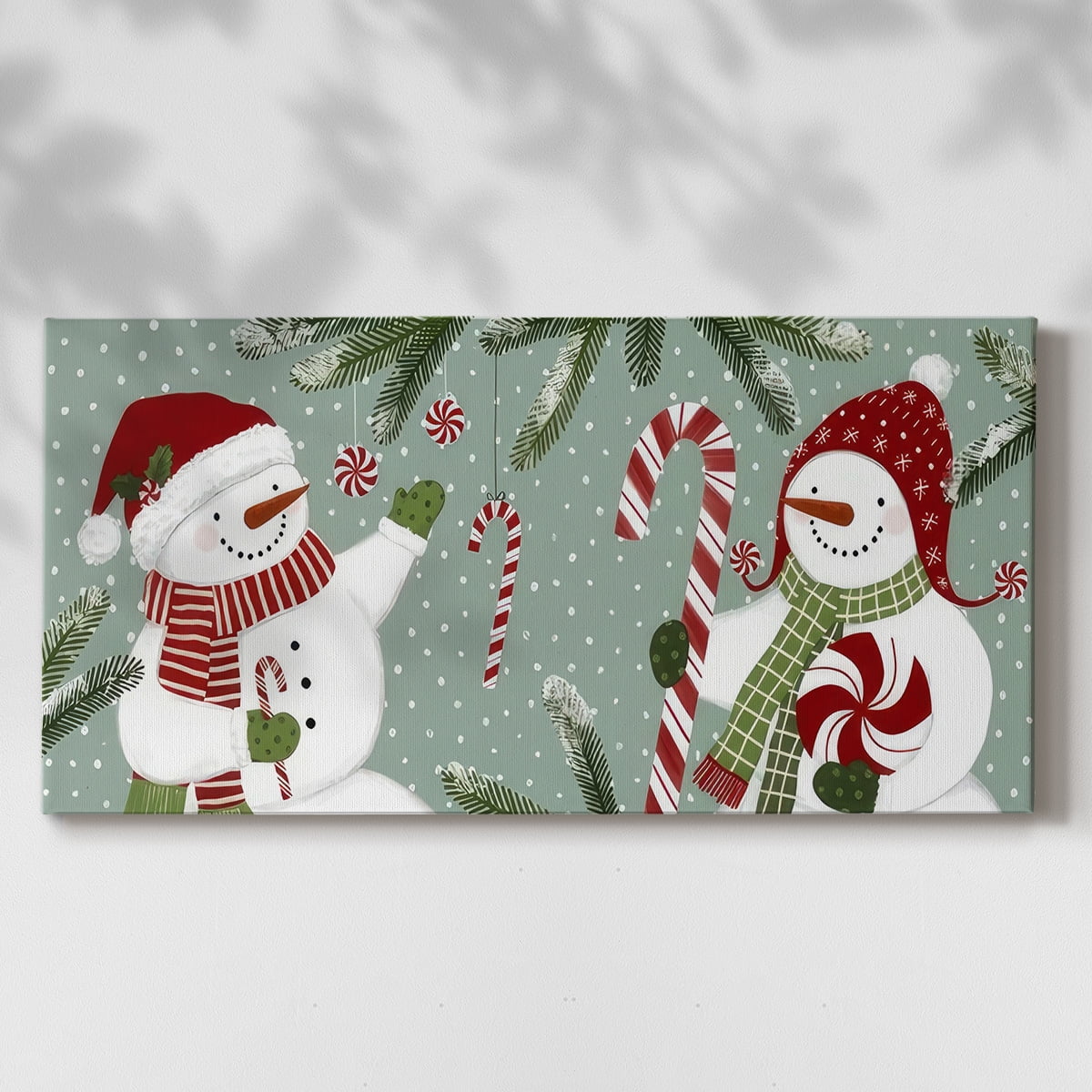 Peppermint Snowman Collection D- Gallery Wrapped Canvas