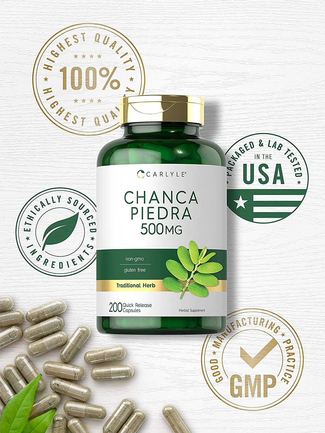 Chanca Piedra | 500mg | 200 Capsules for Men and Women | Traditional Herb Formula | by Carlyle