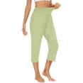 thumbnail image 4 of Huankd Capri Pants For Women Wide Leg Yoga Pants Plus Size Petite Pants High Waisted Dress Pants Loose Dressy Casual Cropped Pants Stretchy Summer Tummy Control Leggings With Pocket Light Green XL, 4 of 5