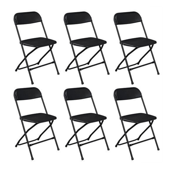 Plastic Folding Chairs 6-Pack Black - Heavy Duty Stackable Chairs for Indoor Outdoor Events, Parties, Patio, Garden, School, Church - 350 lbs Capacity
