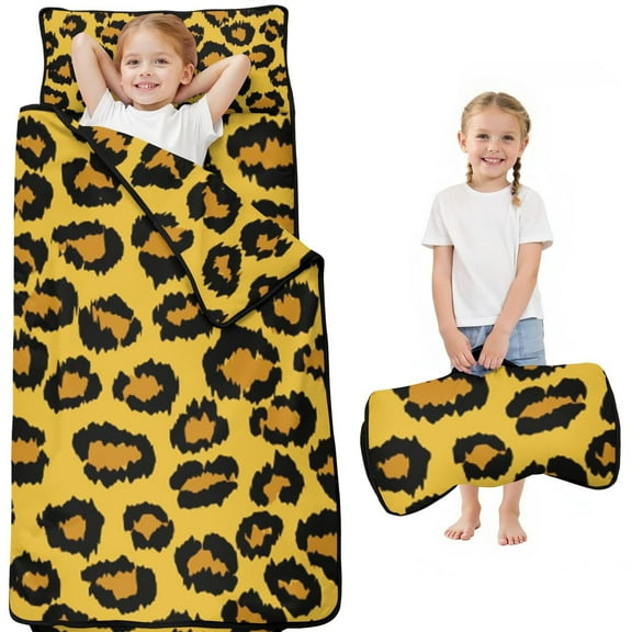 Yellow and Black Of Leopard Print Toddler Nap Mats for Kids Preschool,Sleeping Mat Bag or Kids,Toddler Sleeping Bag,Toddler Nap Mat or Daycare