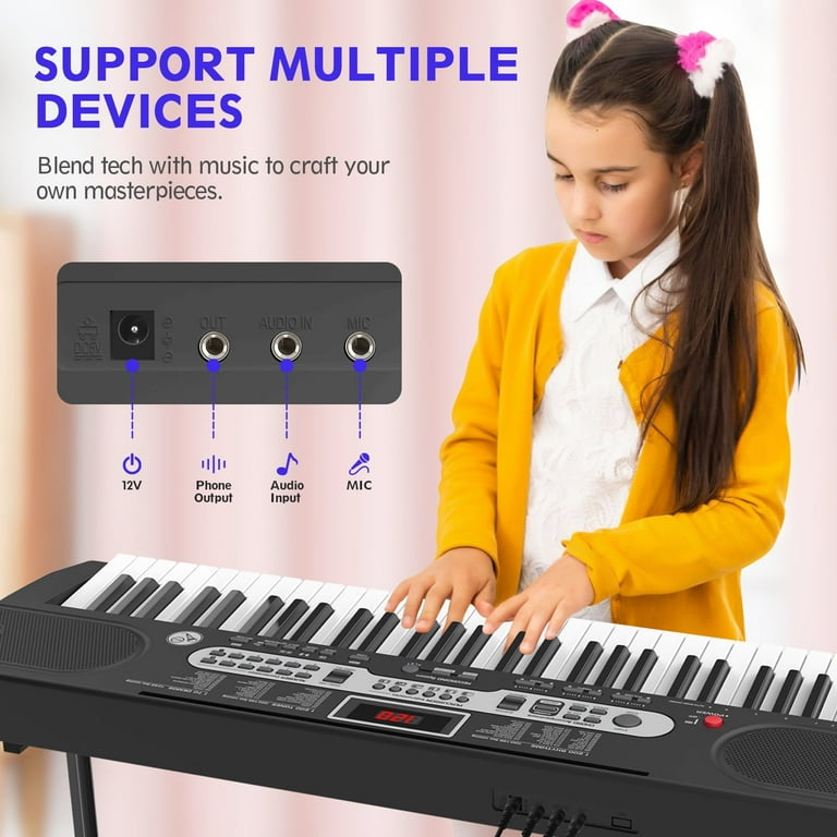 Furnibear 61 Key Piano Keyboard with Lighted Keys Stand Bench