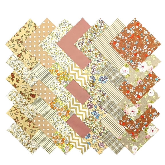iMzoon 84Pcs Brown Wavy Edge Fabric Squares 5" Cotton Fat Quarters Bundles, Quilting Supplies & Sewing Material, Fall Quilt Precuts and Craft Scraps - Brown