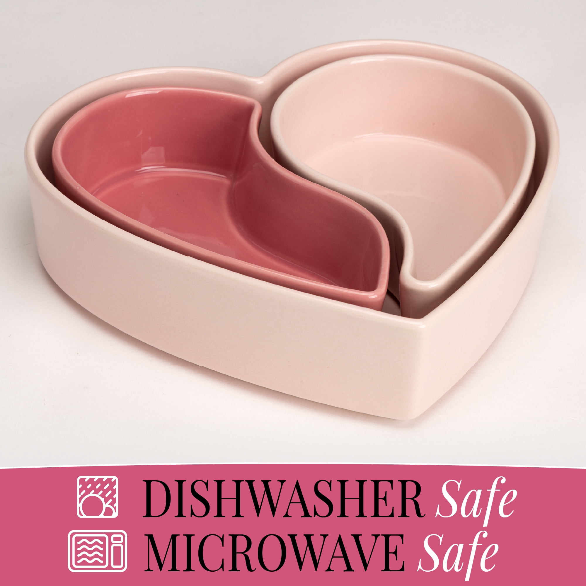 Paris Hilton 3-Piece Stoneware Heart Shaped Serving Dish Set, 5-Cup and 1.5-Cup Dishes, Microwave & Dishwasher Safe, Pink