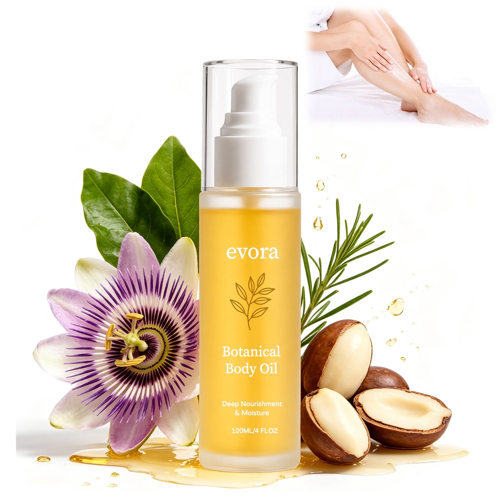 Evora Botanical Body Oil Wakame Brazil Nut Passionflower Non-Greasy Firming Massage Oil 4oz