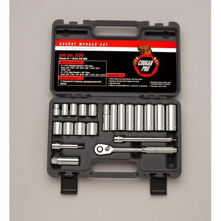 UPC: 0076799000347 | Cougar Pro 3/8 In. Drive 21 Pc. 12 Pt Std And Deep Sae Inch Socket Set