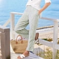 thumbnail image 2 of WULMLEO Womens Linen Pants Elastic Waist Straight Leg Petite Beach Pant Summer Lightweight Casual Lounge Trousers Army Green XL, 2 of 5