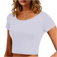 thumbnail image 2 of VSSSJ Crop Tops pour Femmes Manches Courtes Col Rond Extensible Chemise Décontractée Ajustée Solide Confortable Été Basique T-Shirts Courts Blanc Taille Unique, 2 of 5