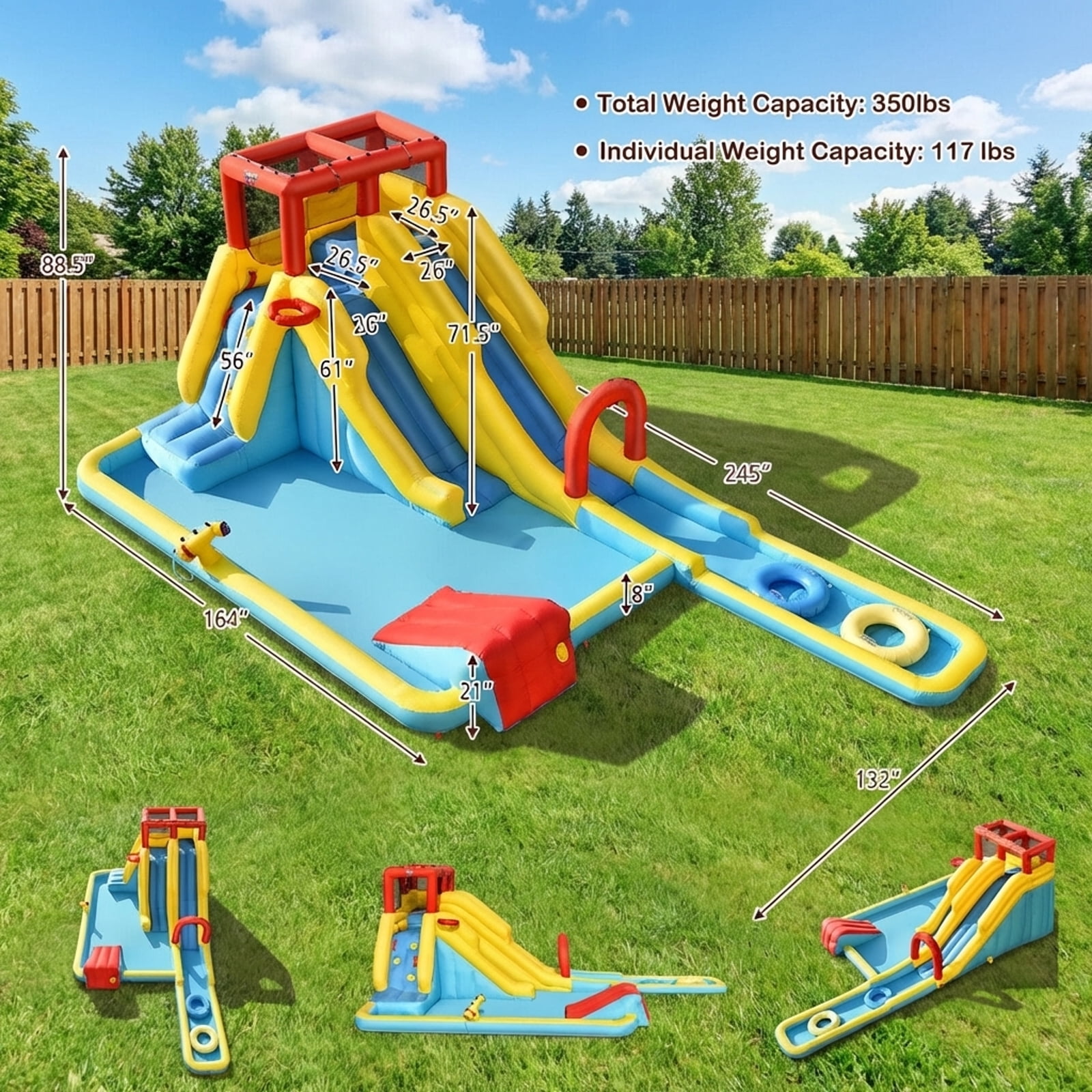 Redsmile 7-in-1 Inflatable Dual Slide Water Park Bounce House Without Blower - Multicolor - Kids Birthday Party
