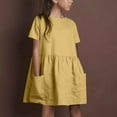 thumbnail image 3 of Efsteb Summer Dress for Girls Cotton Linen Short Sleeve Dress Casual Round Neck Princess Dresses with Pocket (Yellow,7 Years), 3 of 8