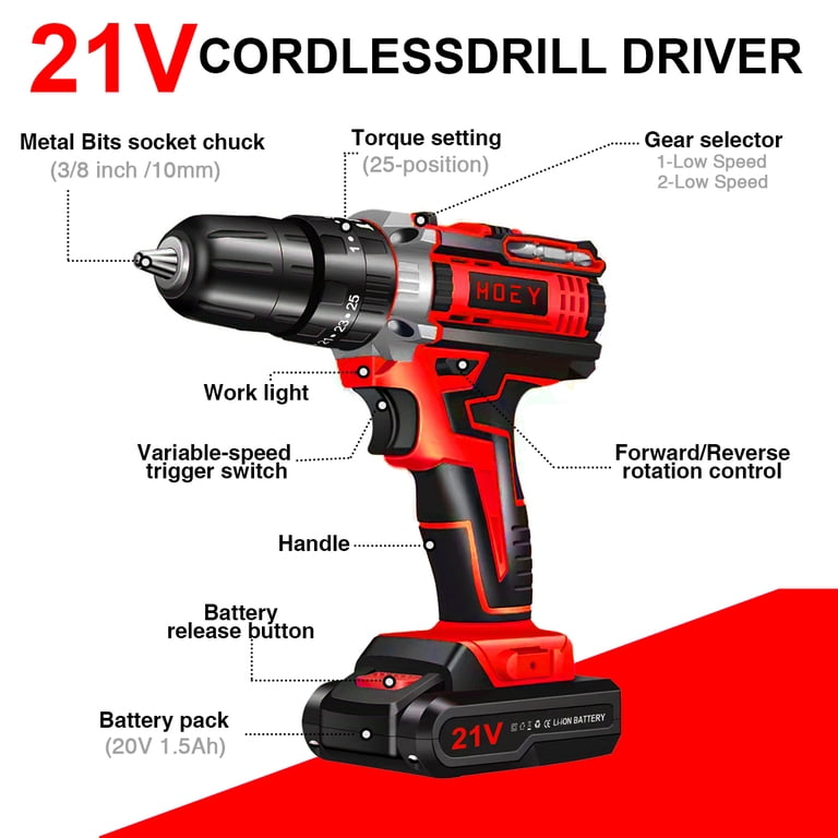 Hoey 21V Cordless Drill Driver Kit with 34 Pieces photo 2