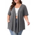 thumbnail image 2 of PINKSIR Women's Plus Size Short Sleeve Cardigan Lightweight Breathable Summer Open Front with Pockets Steel Gray 3X, 2 of 8