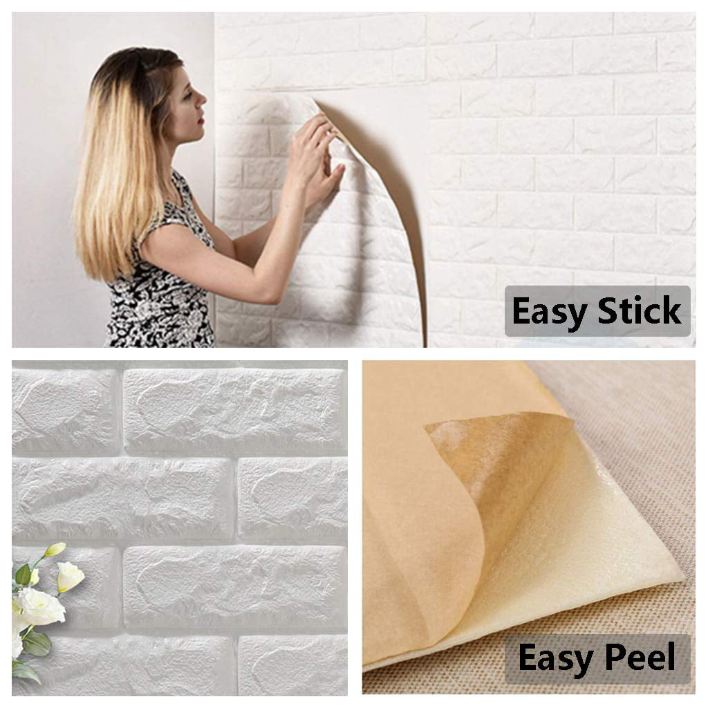 DIY PE Foam 3D Self Adhesive Panels Wall Stickers Home Decor Embossed Brick 2PCS 