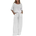 thumbnail image 2 of GZWYHT Two Piece Sets for Women Lounge Sets for Women Women's Casual And Fashionable Pants Beach Set Top Cotton And Linen Two Piece Set Two Piece Sets for Women Summer Sets for Women White L, 2 of 6