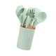 thumbnail image 3 of Juego de 11 utensilios de cocina de silicona resistentes al calor con mango de madera y cubo de almacenamiento para acampar, color verde claro, 3 of 12