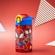 Zak Designs 15.5 oz Kids Water Bottle Stainless Steel with Push-Button Spout and Locking Cover, Marvel Spider-Man