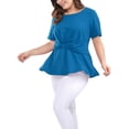 thumbnail image 5 of Unique Bargains Women's Plus Size Short Sleeve Solid Outfits Fashion Wrap Peplum Tops 2X Royal Blue, 5 of 7