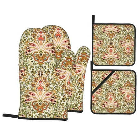 

Oven Mitts and Pot Holders 4 pcs Set Colorful Paisley Heat Resistant Pot Holders Oven Mitts for kitchen Non-Slip Hanging Loop Oven Glove Potholders for Baking Cooking