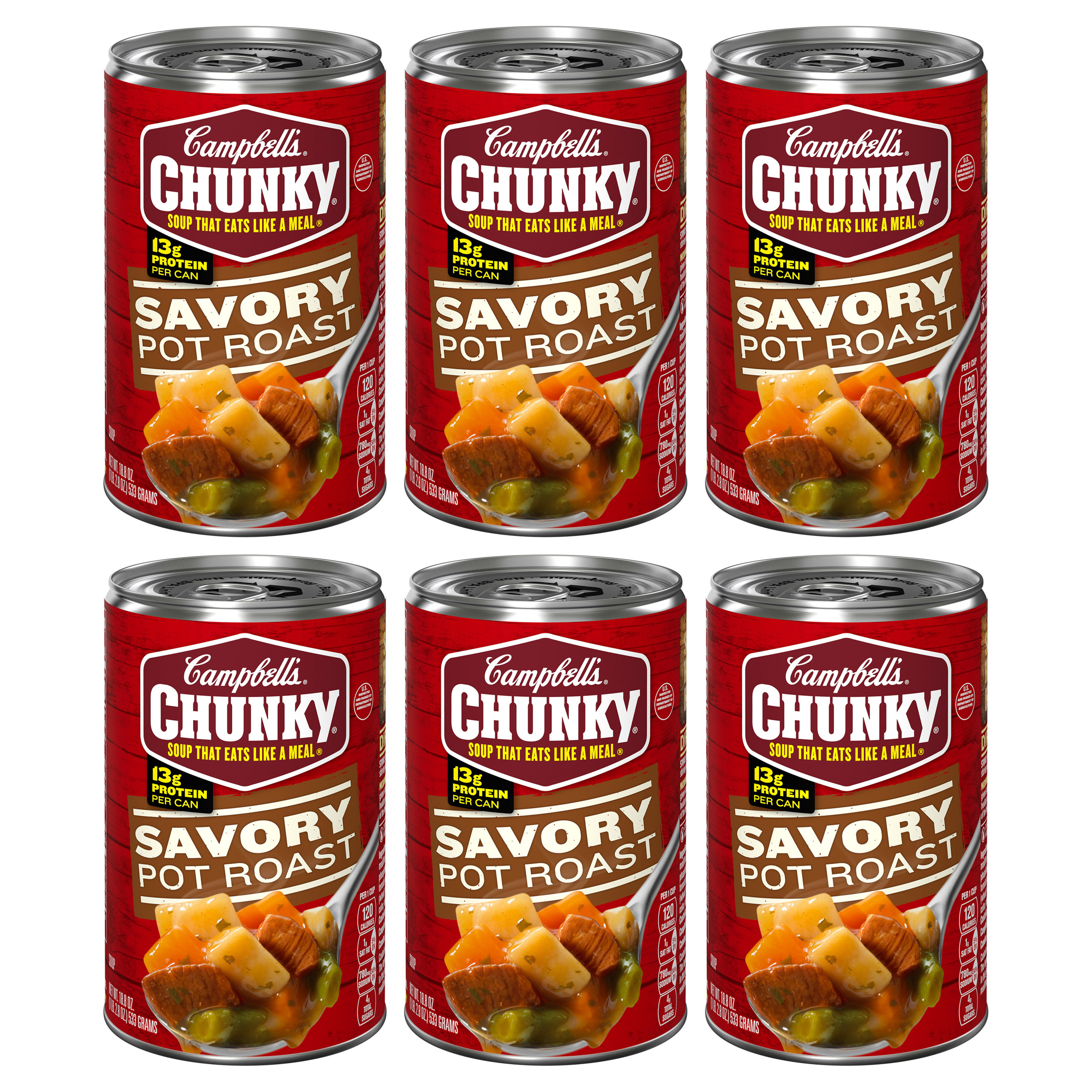 (6 pack) Campbell’s Chunky Soup, Savory Pot Roast Soup, 18.8 oz Can